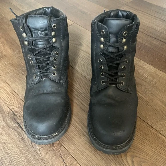 Men's Black Leather Lace-Up Work Boots - Picture 2 of 4